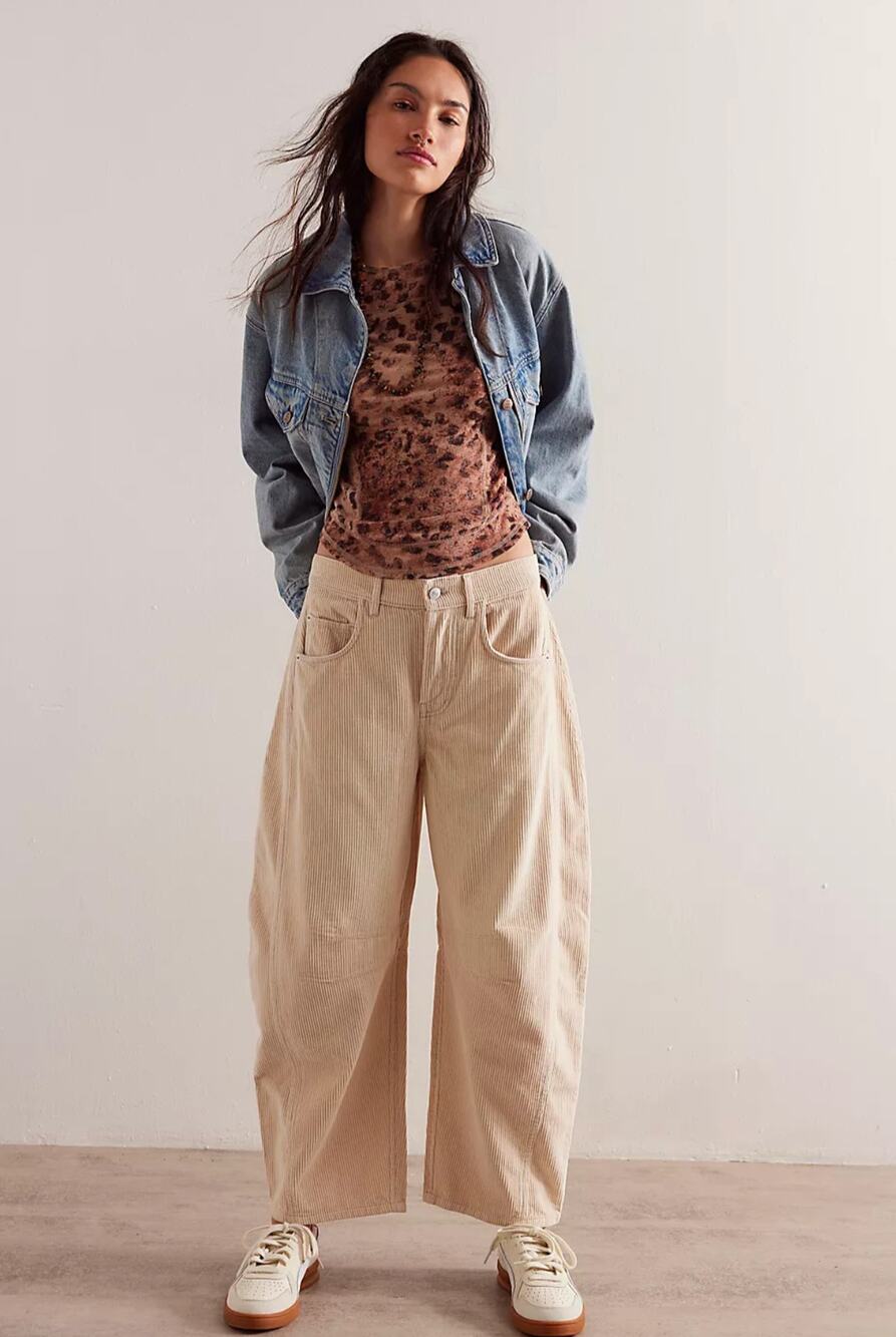 NWOT Free People We The Free Good Luck Mid-Rise Cord Barrel Jeans | Size 27